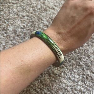 Peacock Feather Green and Blue Bangle Bracelet
